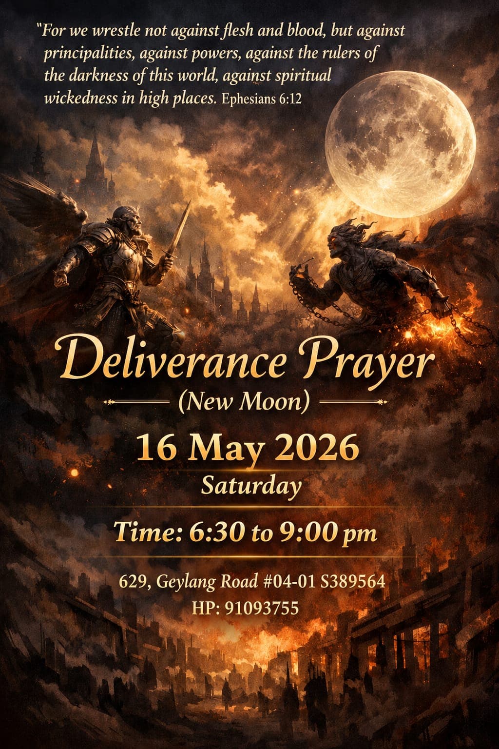 Deliverance Prayer New Moon special service poster for 16 May 2026